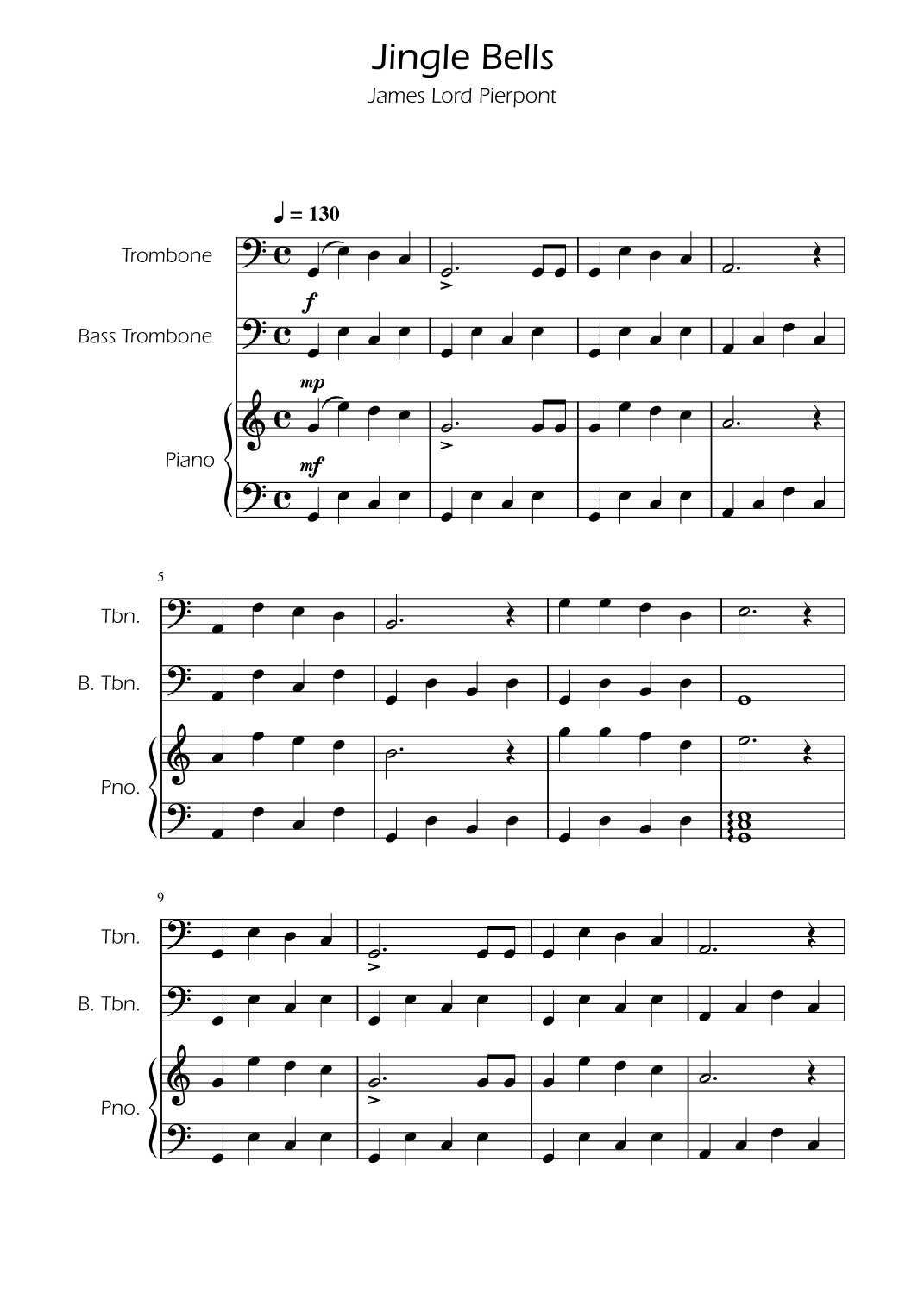 Jingle Bells - Trombone Duet w/ Piano (arr. Ygor Nunes)