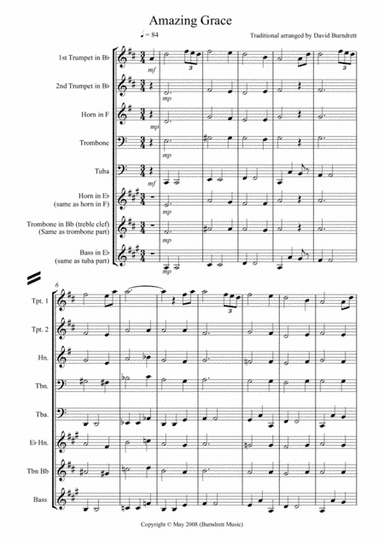 Amazing Grace for Brass Quintet (arr. David Burndrett)