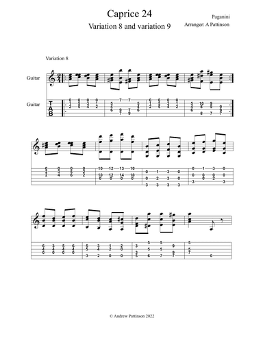 Paganini Caprice 24 Variation 8 and Variation 9 for Guitar (arr. Andrew Pattinson)