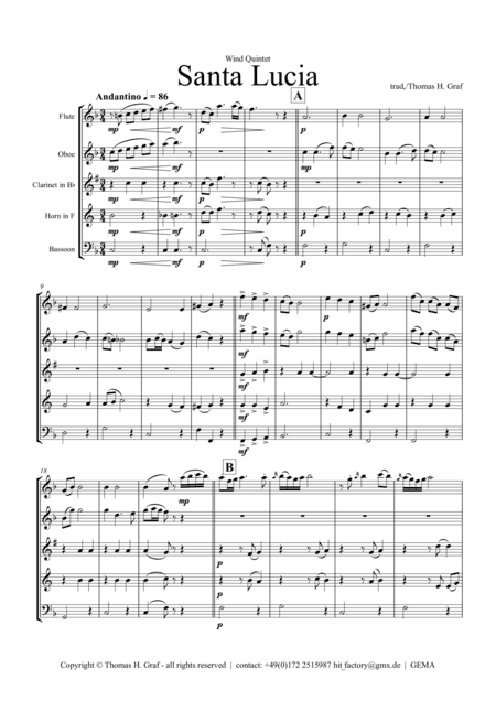 Santa Lucia - Italian Folk Song - Here in the twighlight - Wind Quintet (arr. Thomas H. Graf)
