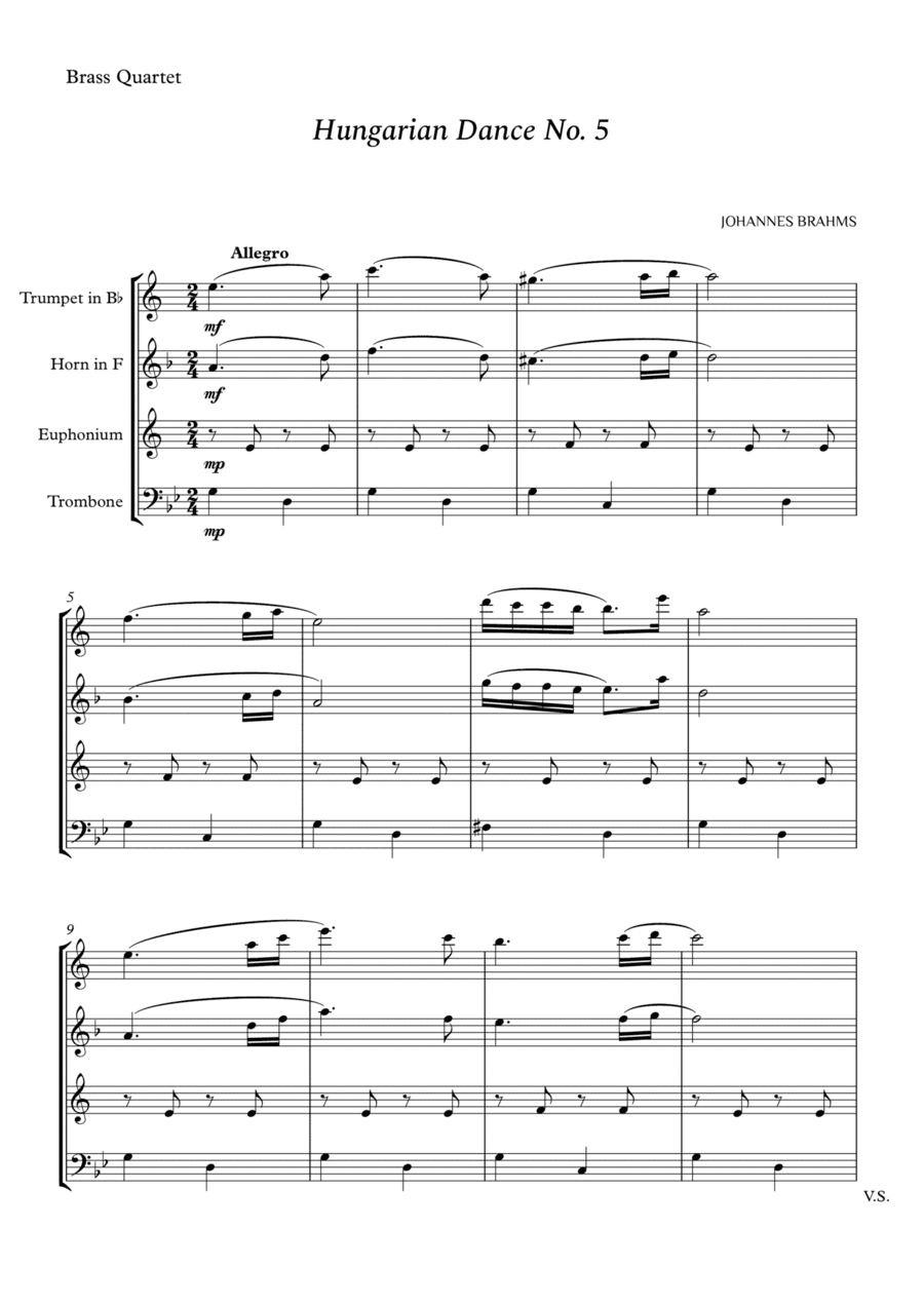 Hungarian Dance No. 5 for Brass Quartet (arr. Cássio Silva Chaves)