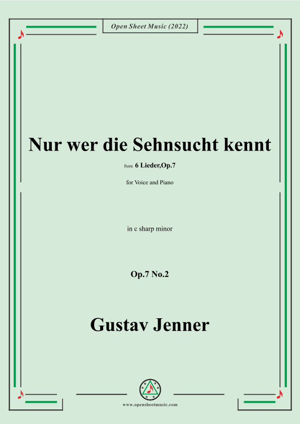 Jenner-Nur wer die Sehnsucht kennt,in c sharp minor,Op.7 No.2 (arr. OSM Press)