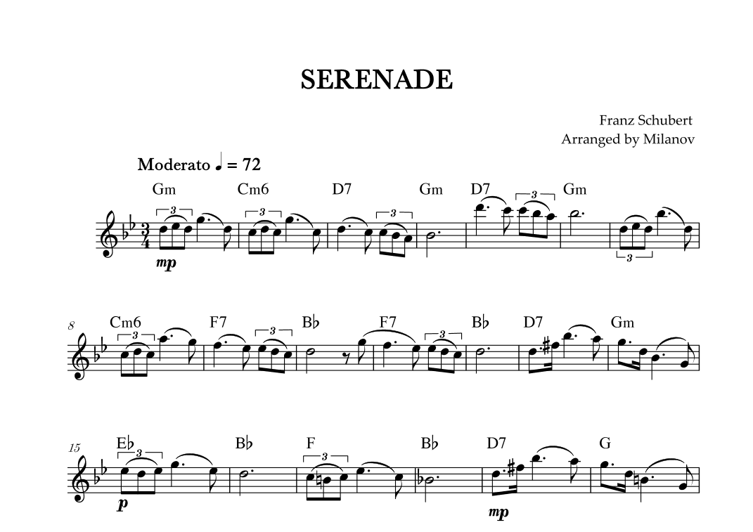 Serenade | Schubert | Lead Sheet | G minor (arr. Milanov)