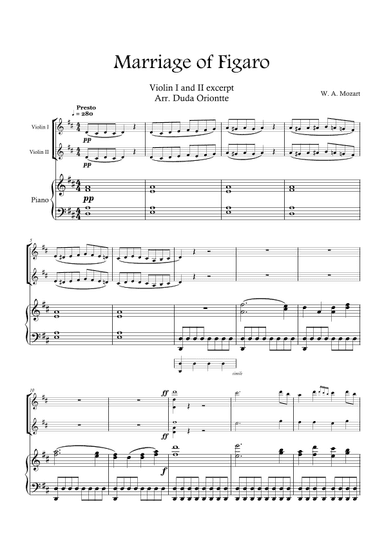 Violin I II EXCERPT - Mozart - Marriage of Figaro (with PIANO) (arr. Duda Oriontte)
