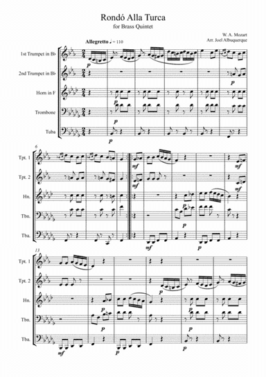 Rondó Alla Turca - Brass Quintet (arr. Joel Albuquerque)