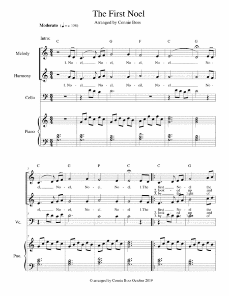 The First Noel - vocal duet cello and piano (arr. Connie Boss)