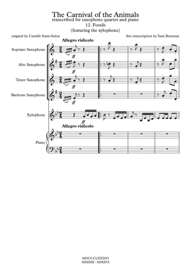 The Carnival of the Animals - 12. Fossils (arr. Sam Bateman)