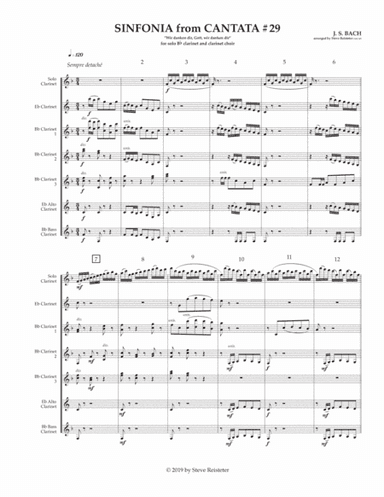 Bach, J.S. (arr. Reisteter):  Sinfonia to Cantata #29 for Solo Clarinet and Clarinet Choir (arr. Steve Reisteter)