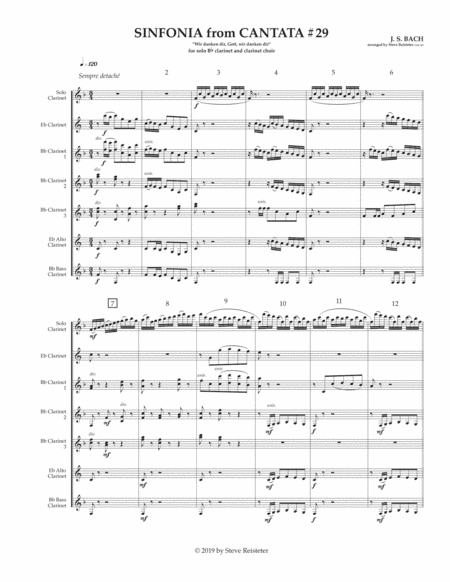 Bach, J.S. (arr. Reisteter):  Sinfonia to Cantata #29 for Solo Clarinet and Clarinet Choir (arr. Steve Reisteter)