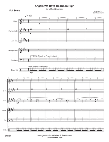 ANGELS WE HAVE HEARD ON HIGH - MIXED ENSEMBLE with optional Piano (arr. Glen Poehlmann)