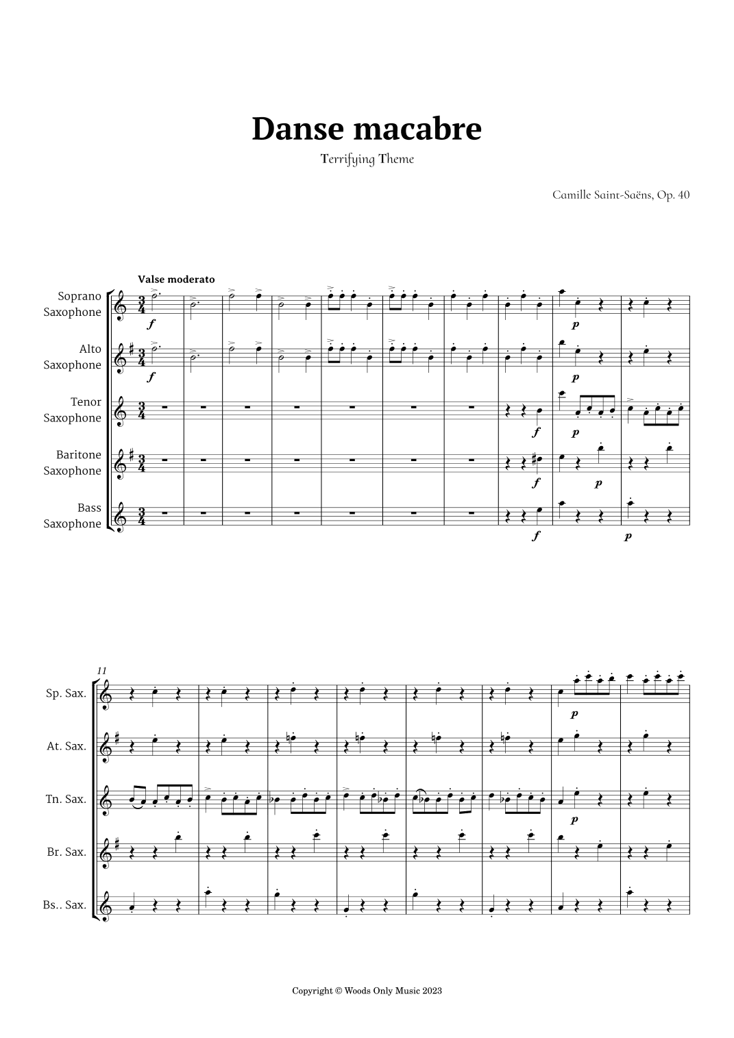Danse Macabre by Camille Saint-Saens for Saxophone Ensemble (arr. Ander)