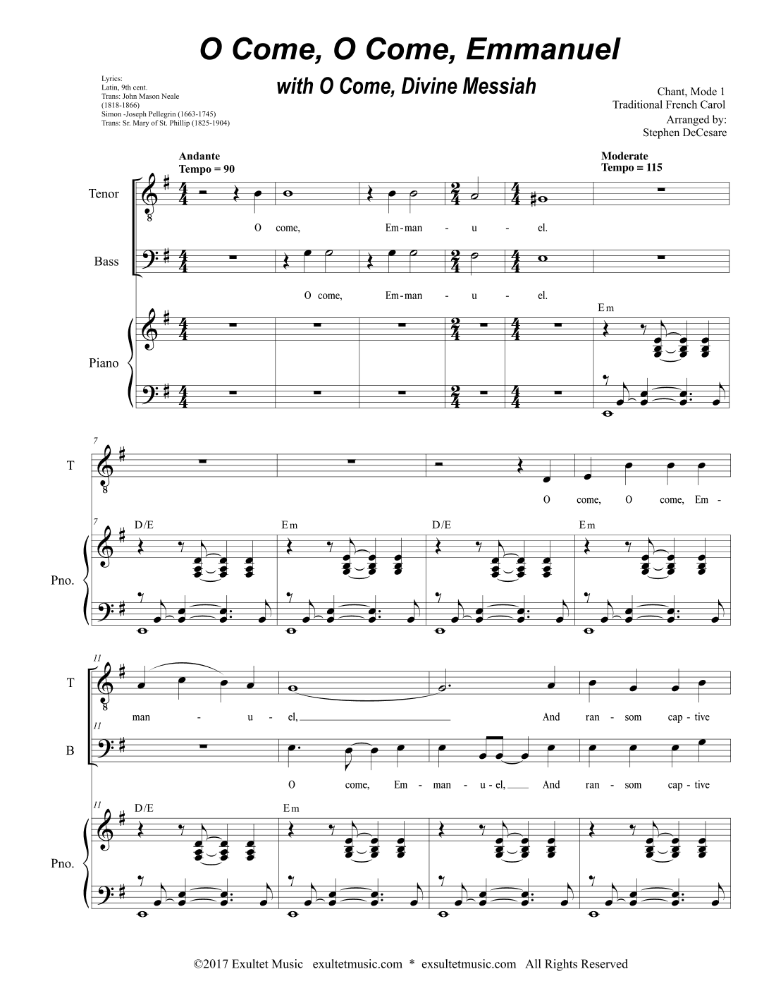 O Come, O Come, Emmanuel (with "O Come, Divine Messiah") (Duet for Tenor and Bass Solo) (arr. Stephen DeCesare)