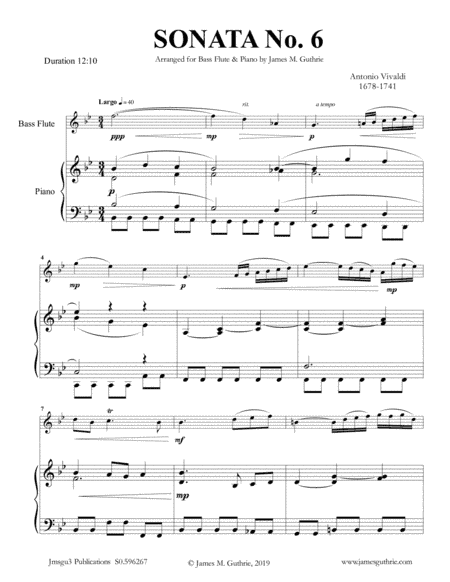 Vivaldi: Sonata No. 6 for Bass Flute & Piano (arr. James M. Guthrie, ASCAP)
