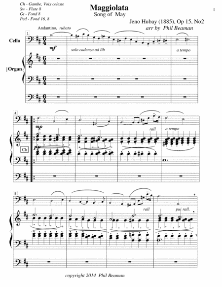 Maggiolata-Hubay-Cello/Organ (arr. Phil Beaman)