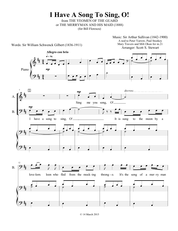 I Have A Song To Sing, O (from The Yeomen of the Guard - 1888) (arr. Scott S. Stewart)