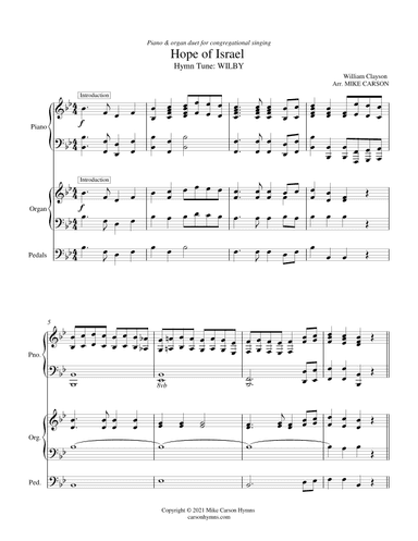 Hope of Israel (WILBY) Piano & Organ Duet for Congregational Singing (arr. Mike Carson)