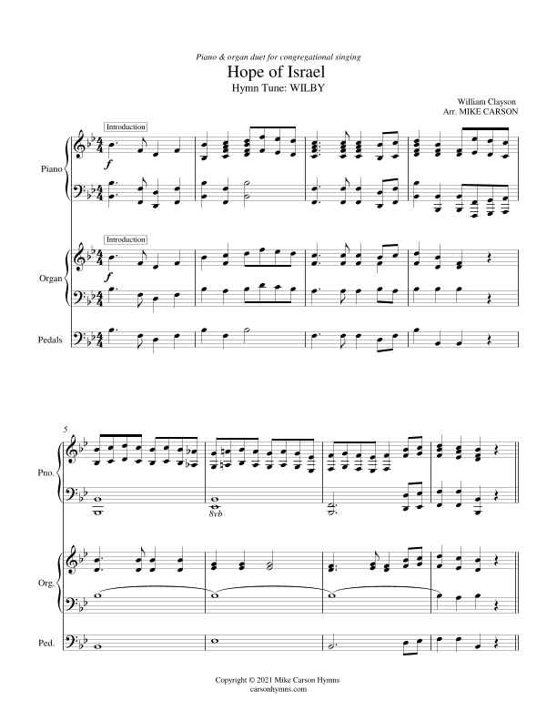 Hope of Israel (WILBY) Piano & Organ Duet for Congregational Singing (arr. Mike Carson)