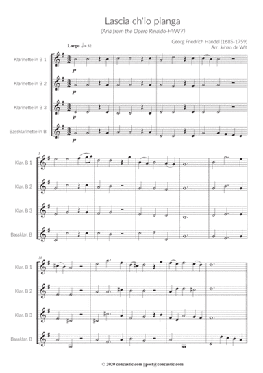 Lascia chi'o panga G.F. Händel for Clarinet Choir (arr. Johan de Wit)