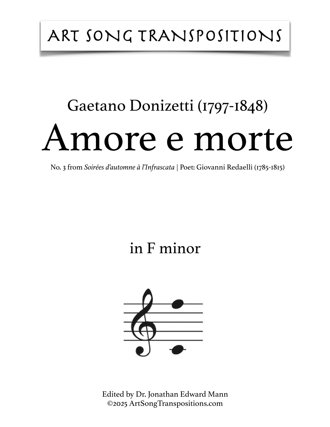 DONIZETTI: Amore e morte (transposed to F minor) (arr. ArtSongTranspositions.com)