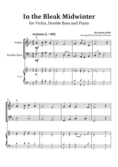 In the Bleak Midwinter (Violin, Double Bass and Piano) - Beginner Level (arr. Henrique Oliveira)