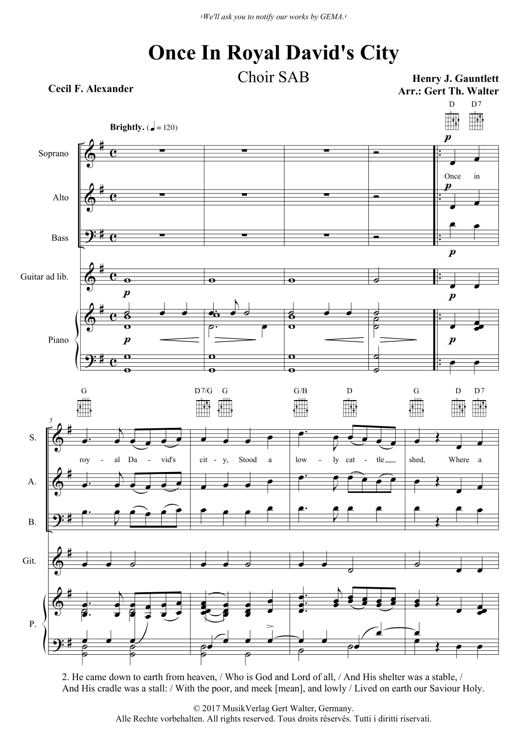 Once In Royal David's City (arr. Gert Th. Walter)