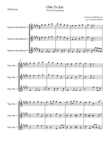 Ode To Joy Theme (from Beethoven's 9th Symphony) for Saxophone Trio (arr. Fernando Britto)