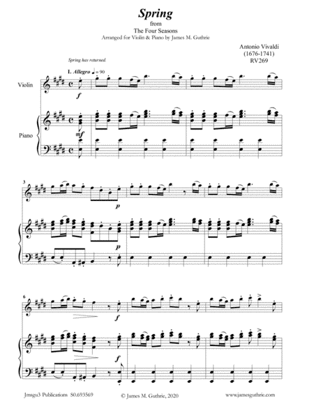 Vivaldi: The Four Seasons Complete for Violin & Piano (arr. James M. Guthrie, ASCAP)