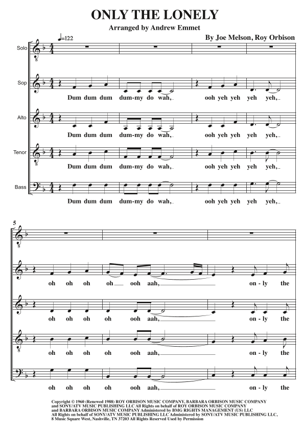 Only The Lonely (know The Way I Feel) (arr. Andrew Emmet)
