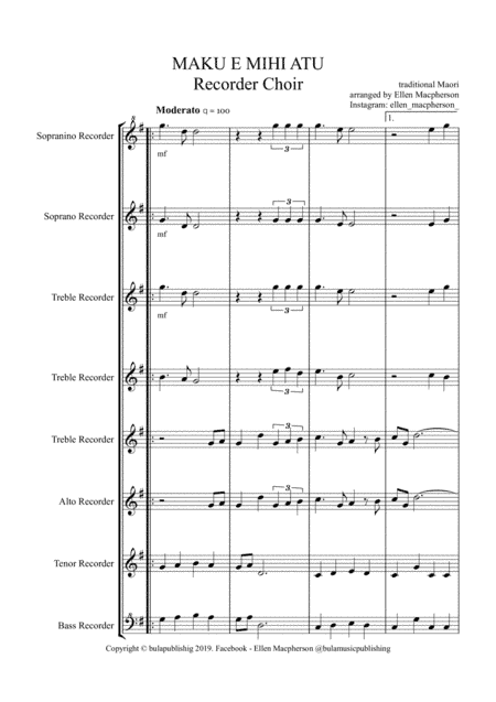 Recorder Ensemble - "Maku e mihi atu" (arr. Ellen Macpherson)