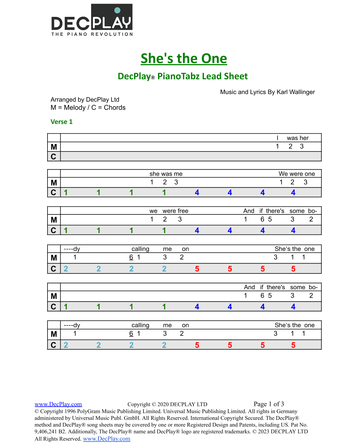 She's The One (arr. DecPlay Ltd)