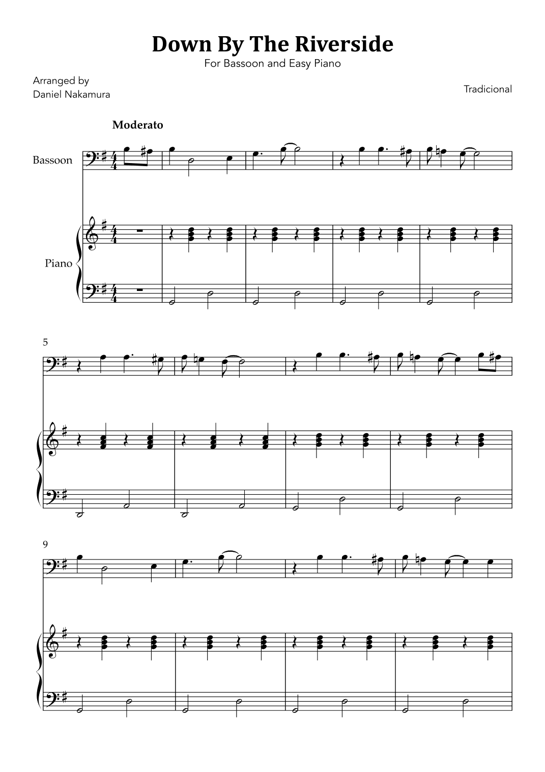 Down By The Riverside (For Bassoon Solo and Easy Piano) (arr. Daniel Nakamura)