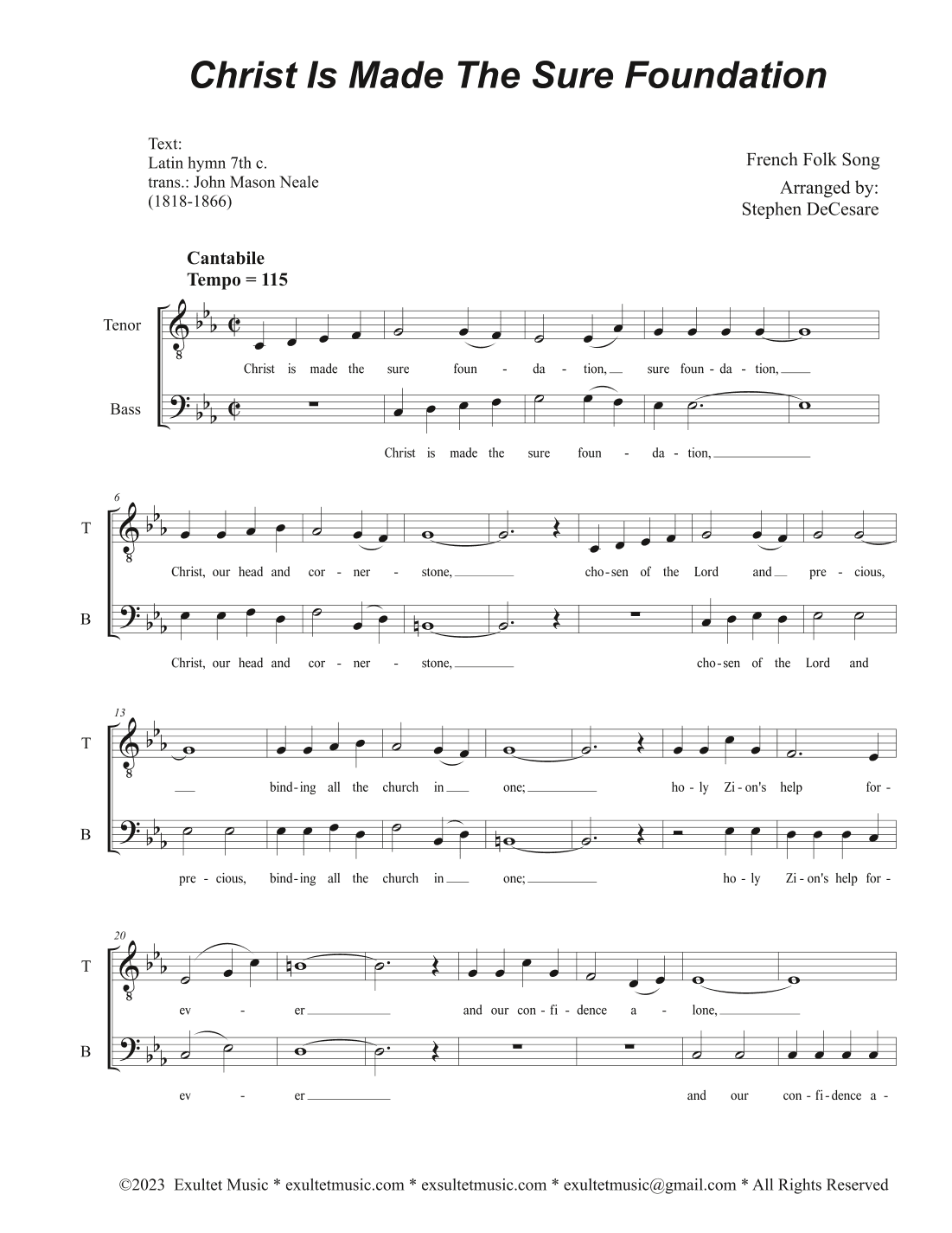 Christ Is Made The Sure Foundation (Duet for Tenor and Bass solo) (arr. Stephen DeCesare)
