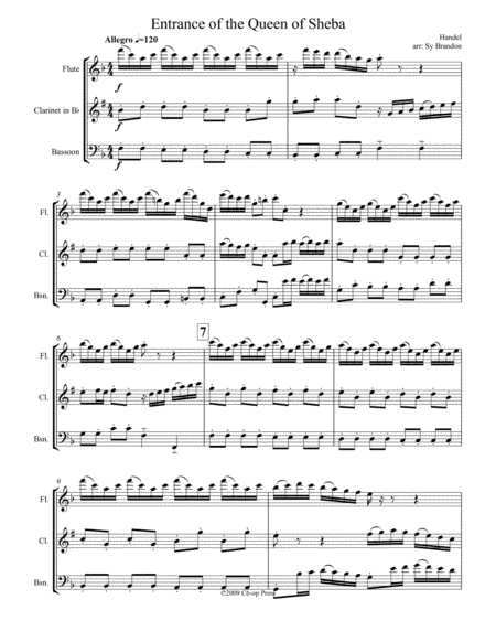 Entrance of the Queen of Sheeba for Woodwind Trio (arr. Sy Brandon)