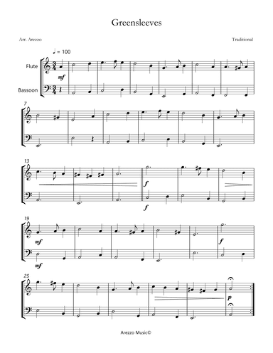 greensleeves flute and bassoon sheet music arezzo sheet music (arr. Arezzo Music)