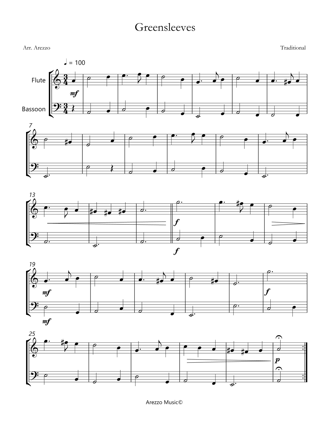 greensleeves flute and bassoon sheet music arezzo sheet music (arr. Arezzo Music)