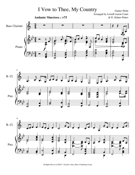 I Vow To Thee, My Country - Bb Bass Clarinet Solo with Piano Accompaniment (arr. Lowel Aaron Court, Dyre Scheer-Peters)