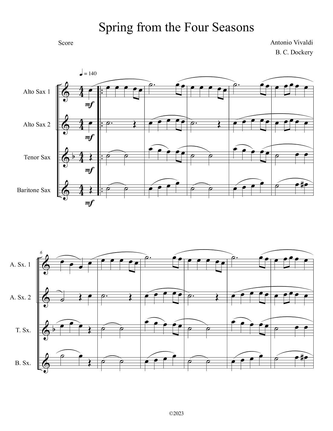Spring from the Four Seasons (Sax Quartet) (arr. B. C. Dockery)