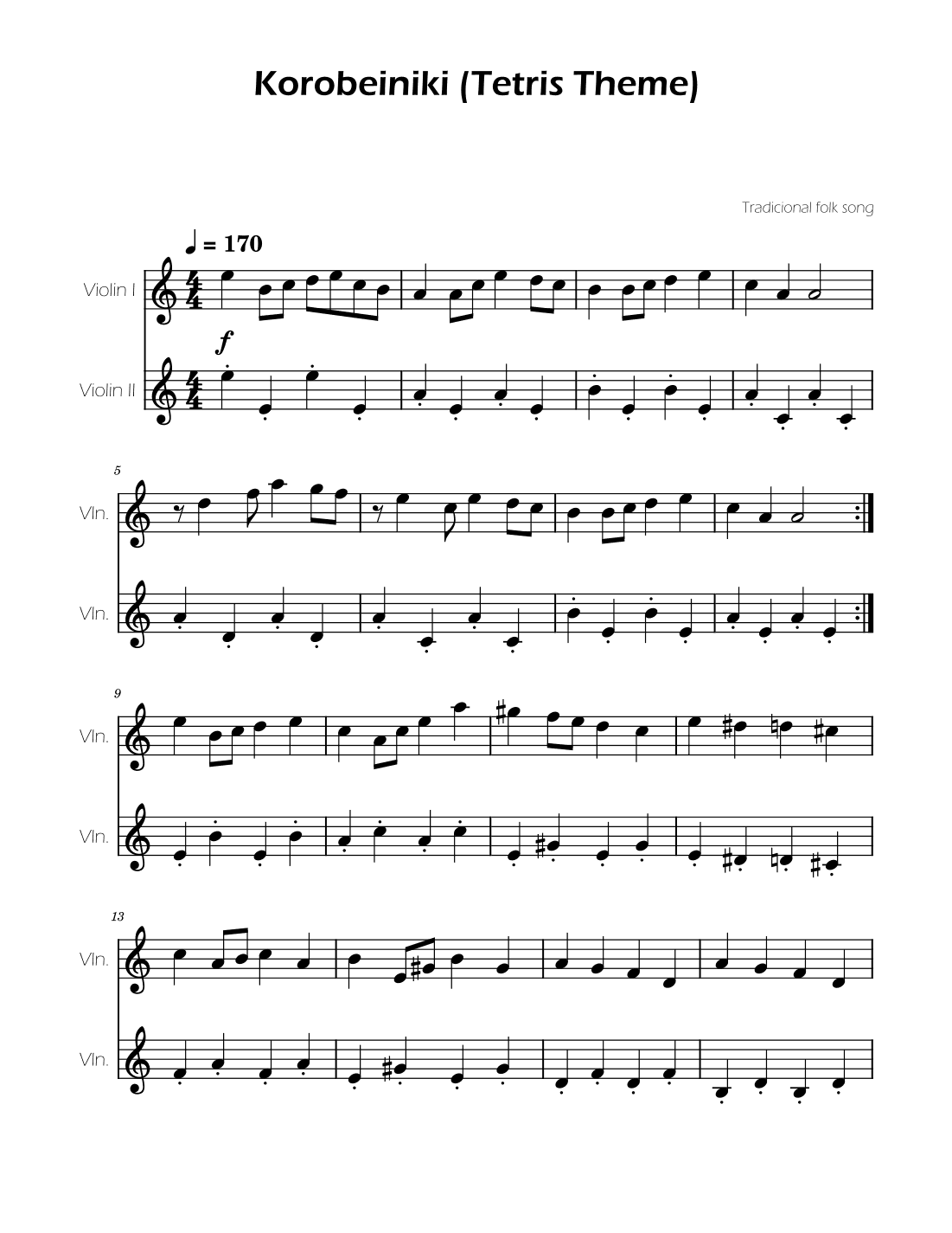 Tetris Theme for Violin Duet (arr. Ygor Nunes)