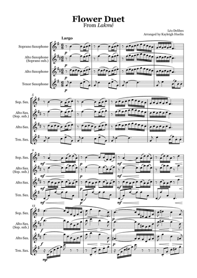 Flower Duet from Lakmé (Delibes) - Saxophone trio (SAT/AAT) (arr. Kayleigh Huelin)