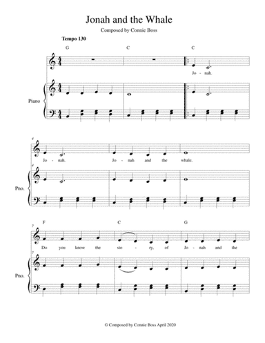 Jonah and the Whale - kids song - solo and piano