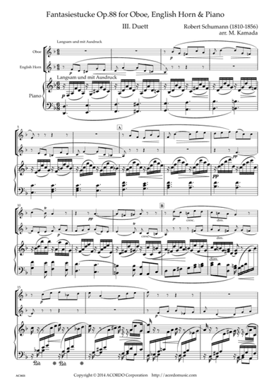 Fantasiestucke Op.88 III Duett for Oboe, English Horn & Piano (arr. Mikio Kamada)