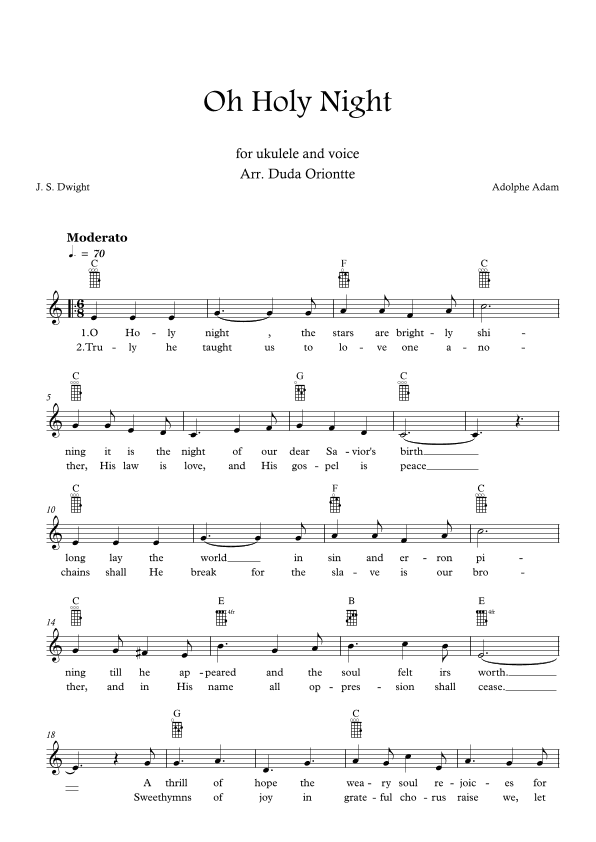 Oh Holy Night (C major - TABS - with lyrics) (arr. Duda Oriontte)