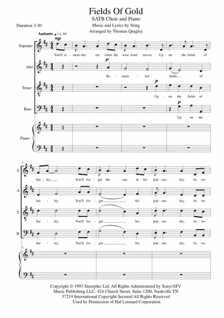 Fields Of Gold (arr. Thomas Quigley)