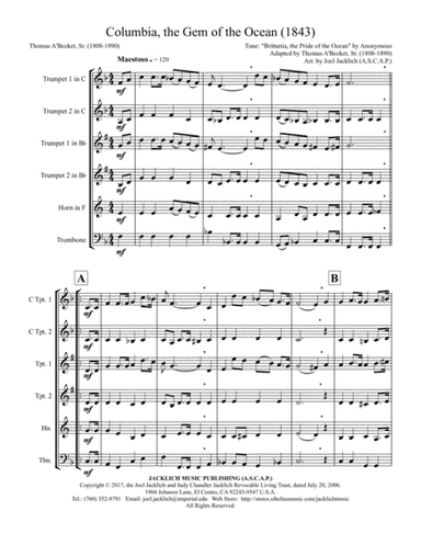 Columbia, the Gem of the Ocean (Brass Quartet) (arr. Joel Jacklich (ASCAP))