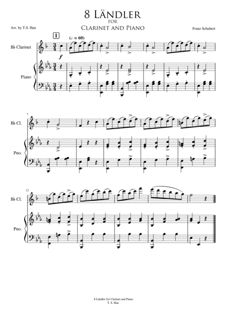 Schubert 8 Landler for Clarinet and Piano, D 378 (arr. T S Han)