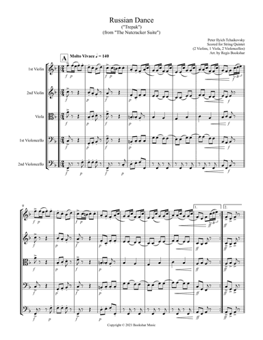 Russian Dance ("Trepak") (from "The Nutcracker Suite") (F) (String Quintet - 2 Violins, 1 Viola, 2 C (arr. Regis Bookshar)