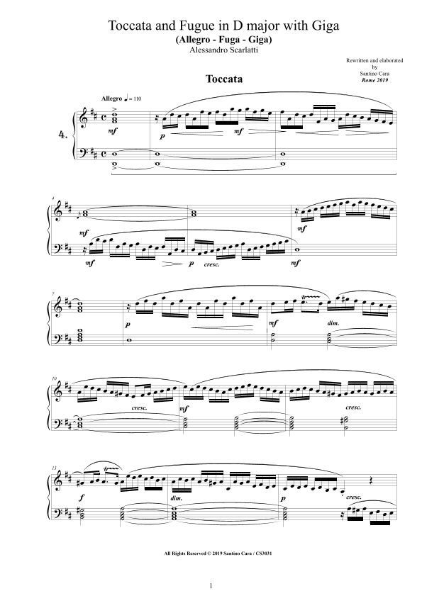 Scarlatti A - Toccata and Fugue No.4 in D major with Giga for Piano (arr. Cara Santino)