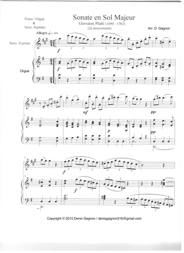 Sonate en Sol Majeur (2e Mouvement) (arr. D. Gagnon)