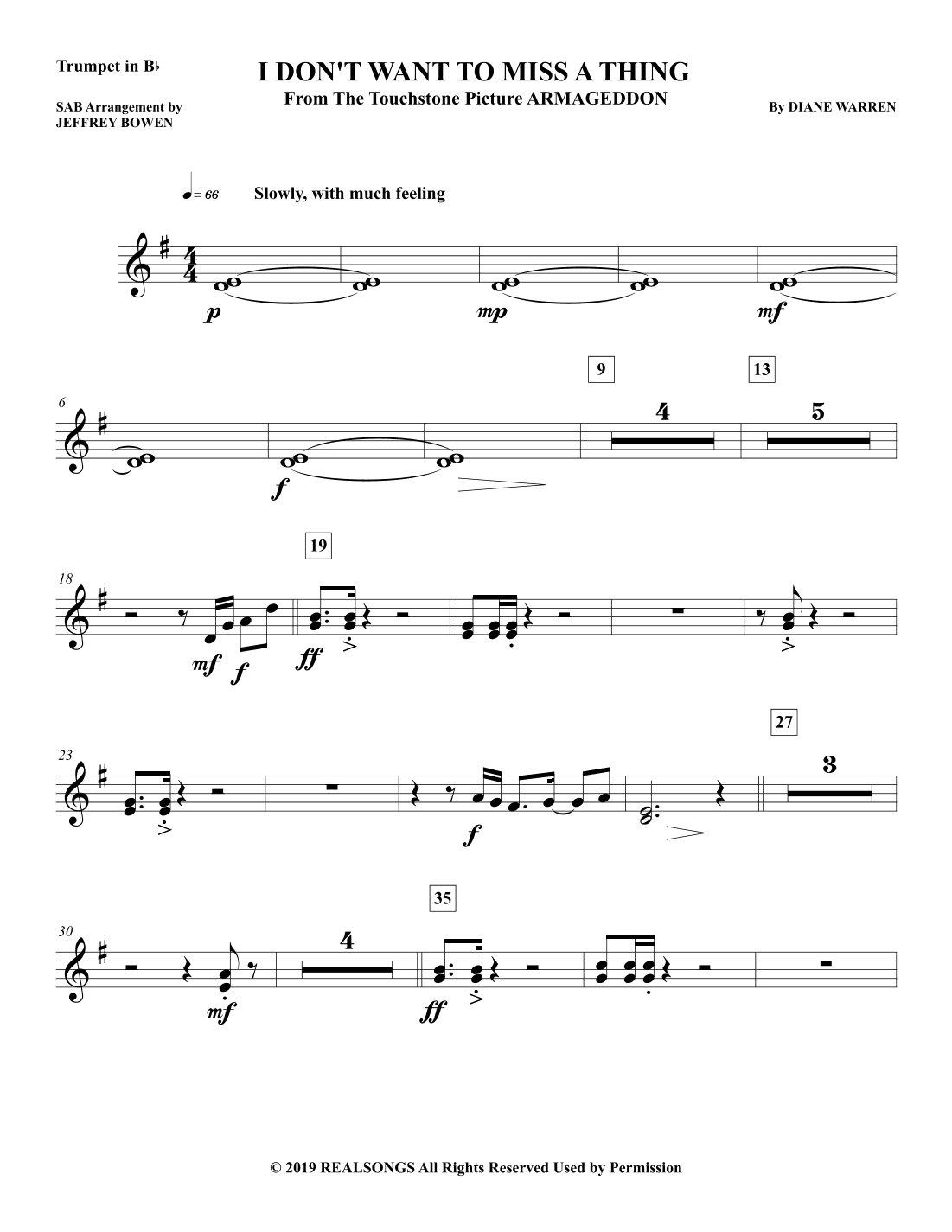 I Don't Want To Miss A Thing (arr. Jeffrey Bowen)
