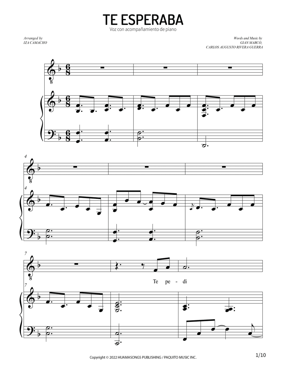 Te Esperaba (arr. Iza Camacho F.)